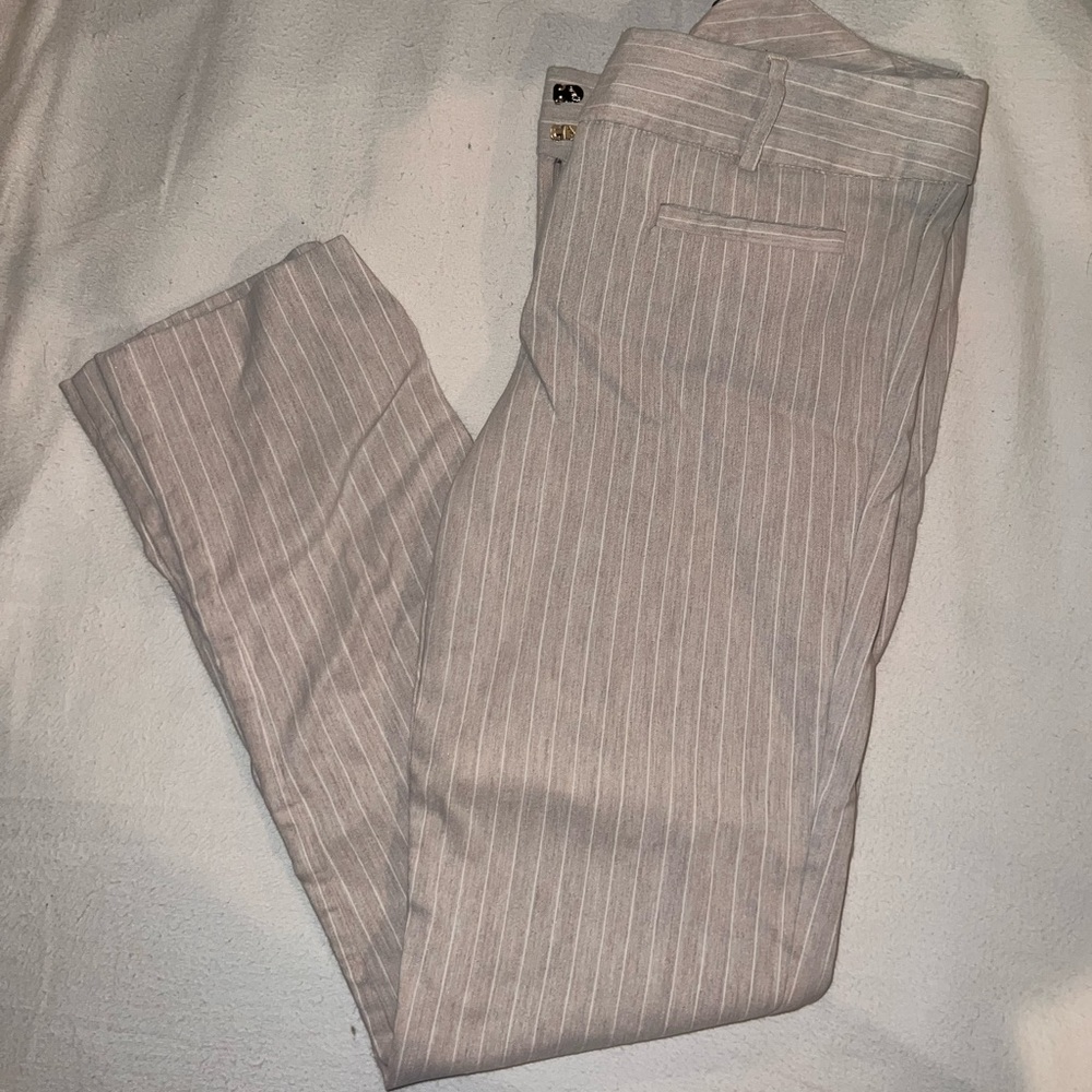 Cream Pinstripe Ankle Pants